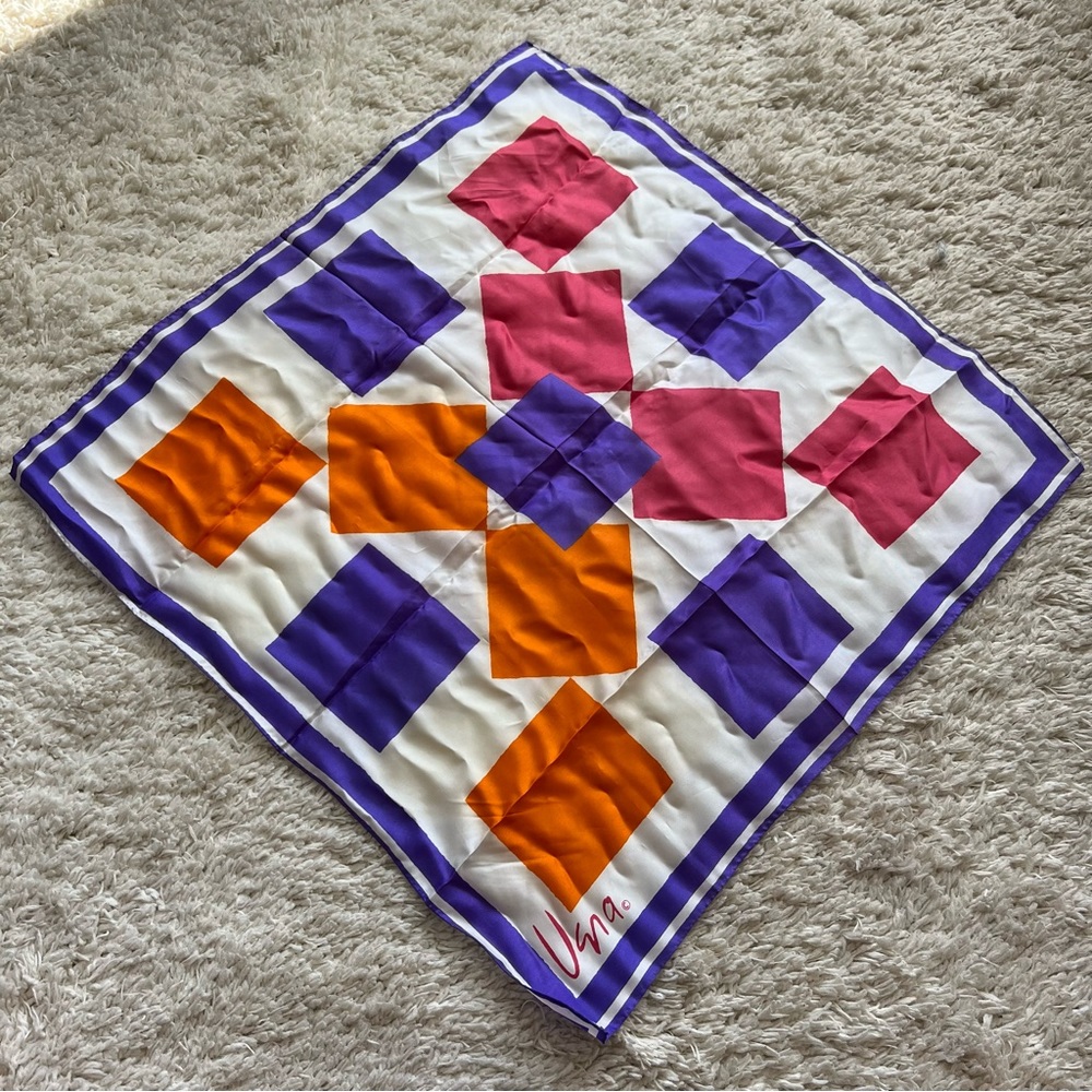 Vintage silk square scarf purple, white, pink, orange - Vana Brand